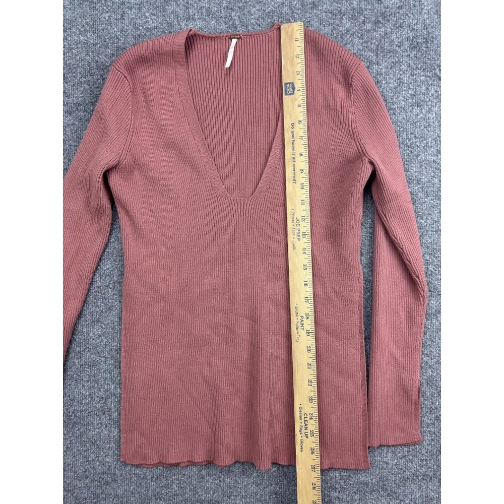 Free‎ People Sweater Tunic Womens Small Pink Ribbed V Neck Long Sleeve - Picture 3 of 8